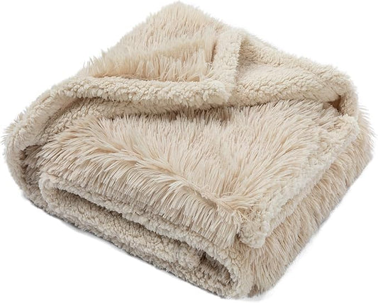 Calming Dog Blanket,Waterproof Long Faux Fur Pet Blankets for Medium Puppy Cat Reverible Sofa Couch Covers Washable Pets Ded Cover Cream S-40x28in