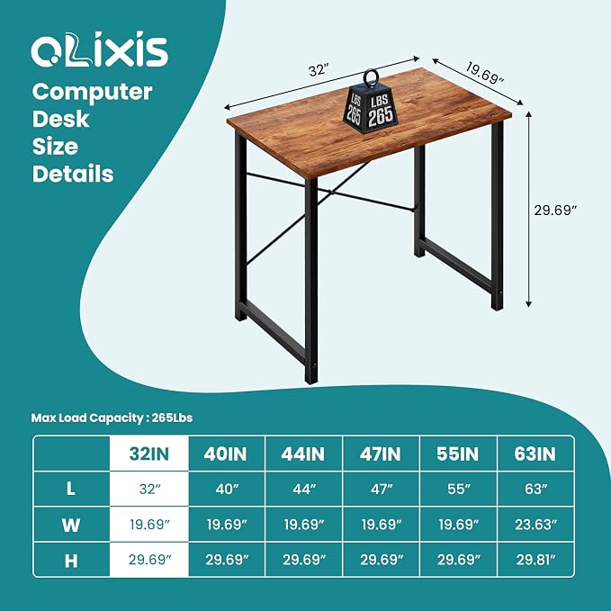 OLIXIS Small Computer Desk, Writing Desk, Home Office, 32 Inch | Study Table, X-Shaped Metal Frame, Scratch-Resistant Tabletop, Bedroom Spaces Setup, Rust