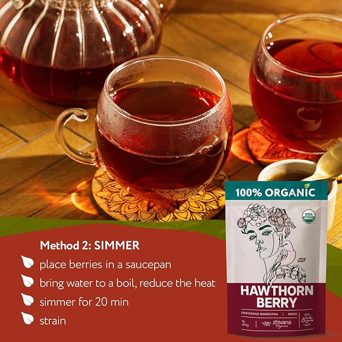 Hawthorn Berry Tea Organic (8 oz.) - Dried Hawthorne Berries - Hawthorn Tea for Blood Pressure Balance - Herbal Remedy for Healthy Heart