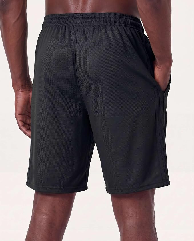 5 Pack Men's Mesh Shorts Athletic Basketball Sports Gym Workout Pockets | Cooling Moisture-Wicking, 9", Long, Quick-Dry, Breathable, Elastic Drawstring Waistband. Running, Exercise, Soccer, Training.