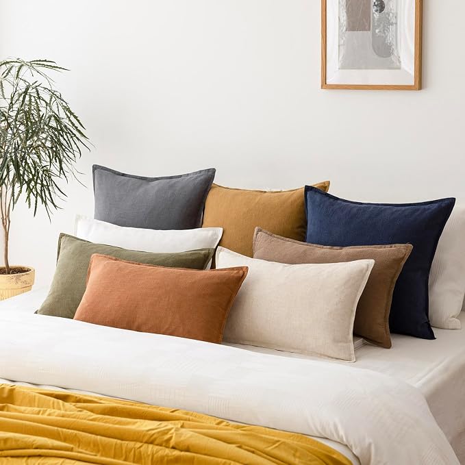 Foindtower Pack of 2, Decorative Linen Solid Throw Pillow Covers Soft Accent Square Cushion Case Boho Farmhouse Pillowcase for Chair Couch Sofa Bedroom Living Room Home Decor 24 x 24 Inch Grey