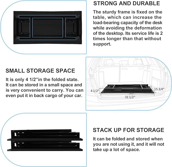 Need Folding Desk - 31 1/2" No Assembly Foldable Small Computer Table,Sturdy and Heavy Duty Writing Desk for Small Spaces, Black&Black Frame | Black Frame Writing Gaming Work Table/Sturdy Foldable Study Table for Small Space/Dormitory, No Assembly Requ...