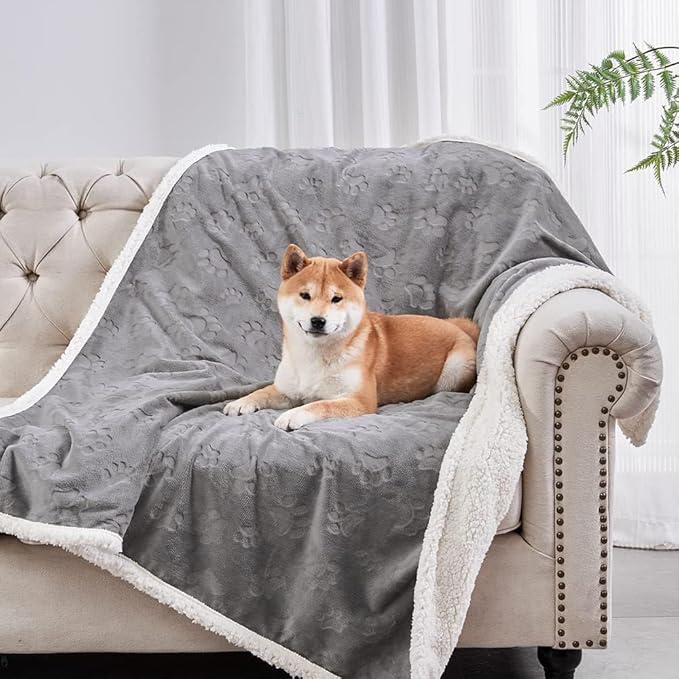 Waterproof Dog Blanket, 60" x 40" Washable Sherpa Fleece Cat Blanket,Pet Puppy Blanket Sofa Bed Furniture Protector,Reversible Soft Plush Blanket for Medium Large Dog (40" x 28")
