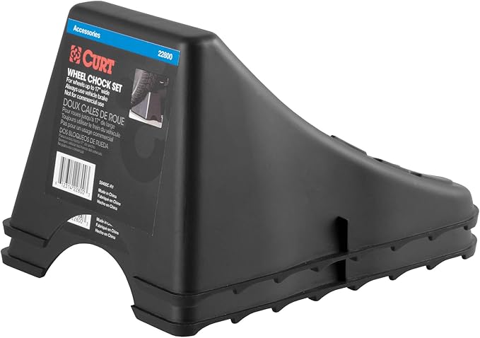 CURT 22800 Black Plastic Wheel Chocks, Vehicle, Trailer, Truck, RV, 2-Pack