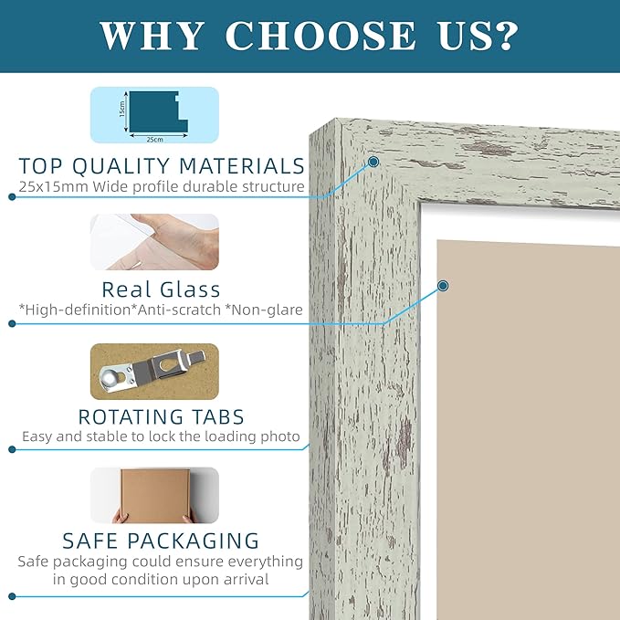 Hongkee 5x7 Picture Frame Set of 4, Made of Real Glass and Sage Green Wooden Frame, 5 by 7 Photo for Wall or Tabletop - Display Picture 4x6 with Mat or 5x7 Without Mat