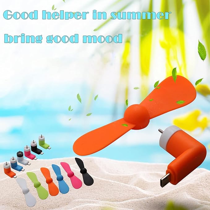 PCTC 6PCS Type C Mini Phone Fan Compatible with Samsung Galaxy S26/S25/S24 Ultra/Plus, Compatible with Apple iPhone 17/16/15 Series & More Type-C Devices