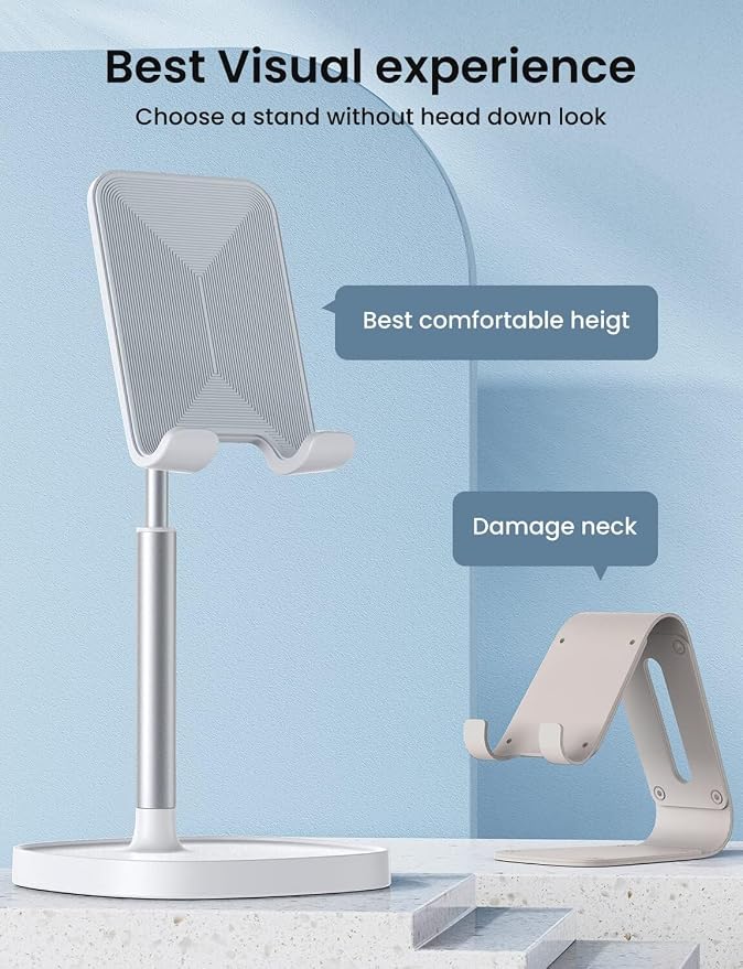 LISEN Cell Phone Stand Phone Holder for Desk, Gaming for Nintendo Switch | Phone Stand White, Adjustable Phone Stand for Desk, Phone Stand, iPhone Stand Compatible with Switch iPad, 4-10 in Devices