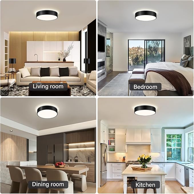 Dimmable Black LED Large Flush Mount Ceiling Light, 5CCT 2700K-6000K Ceiling Light Fixture,Modern Minimalist Round Metal Ceiling Lamp for Bedroom, Kitchen, Living Room 36W- 15.7in