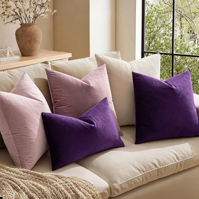 MIULEE Velvet Throw Pillow Covers 22x22 Inch Pack of 2 Eggplant Purple | Soft Solid Decorative Pillow Covers, Modern Luxury Home Decor, for Couch Chair Sofa Bedroom Livingroom