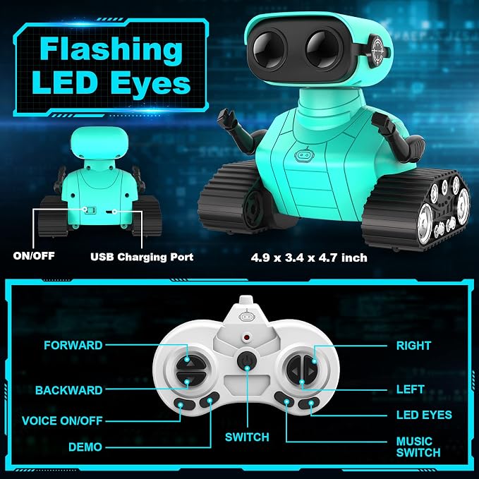 Hamourd Robot Toys - Kids Toys Rechargeable RC Robots, Remote Control Toy with Auto-Demonstration, Flexible Head & Arms, Dance Moves, Music, Shining LED Eyes, for Girls Boys