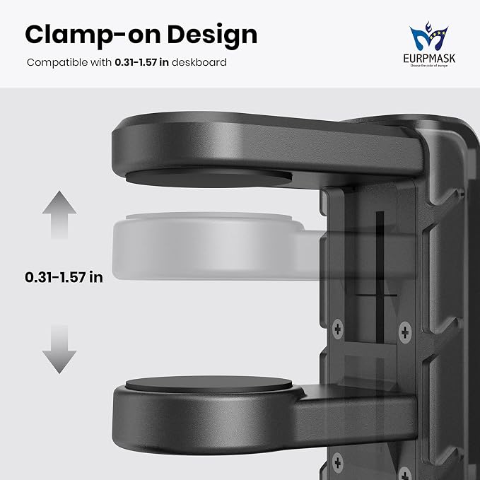 3-in-1 Headset&Controller Holder - EURPMASK Upgraded PC Gaming Headset Stand, Adjustable Clamp-on Headphone Holder,Headphone Controller Hook Under Desk w/ 360 Degree Swivel&Cable Clip Organizer-Black