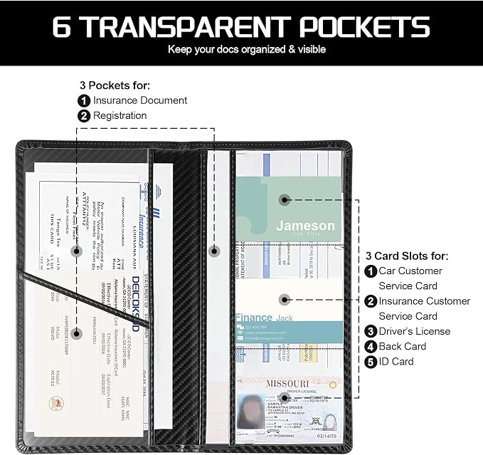 JUSTTOP 1Pack Car Registration and Insurance Holder,Car Document Holder for Cards License with Magnetic Shut,Vehicle Glove Box Car Organizer for Documents, Cards, License(Carbon Fiber Black)