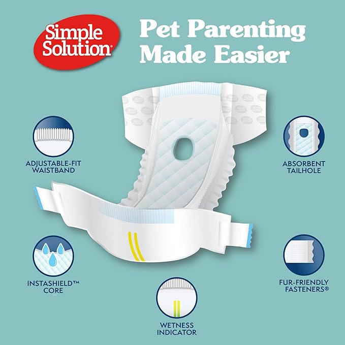Simple Solution Disposable Female Dog Diapers, Absorbent Leak Proof Protection for Incontinence, Puppy Training, Heat Cycle, Travel, and Housebreaking, Medium Dogs, 15–23 Inch Waist, 12 Count