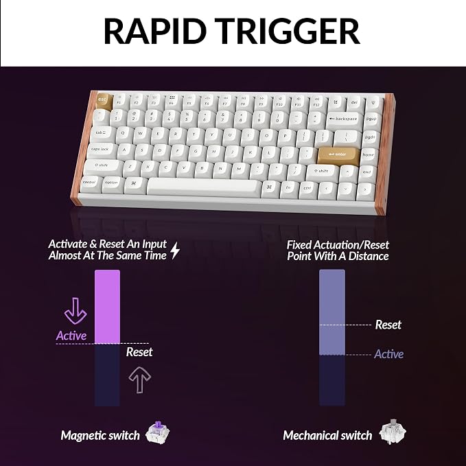 Keychron K2 HE Rapid Trigger Magnetic Wireless Custom Keyboard | QMK Launcher 2.4 GHz & Bluetooth, Hall Effect Gateron Double-Rail Magnetic Switch for Mac Windows Linux (Aluminum + Wood)