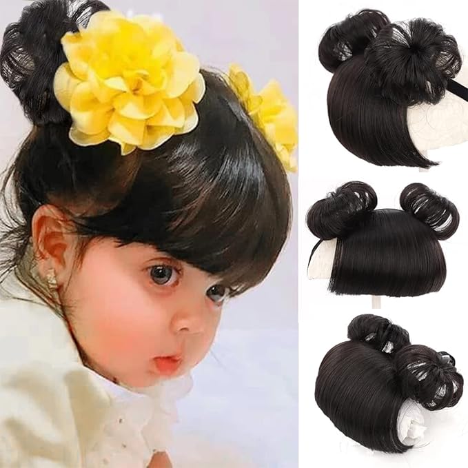 1 Pack Baby Wig Braid Hairband for Kids, Children's Fake Bangs Headband with Head Buckle for COS Hair Accessories (Black)