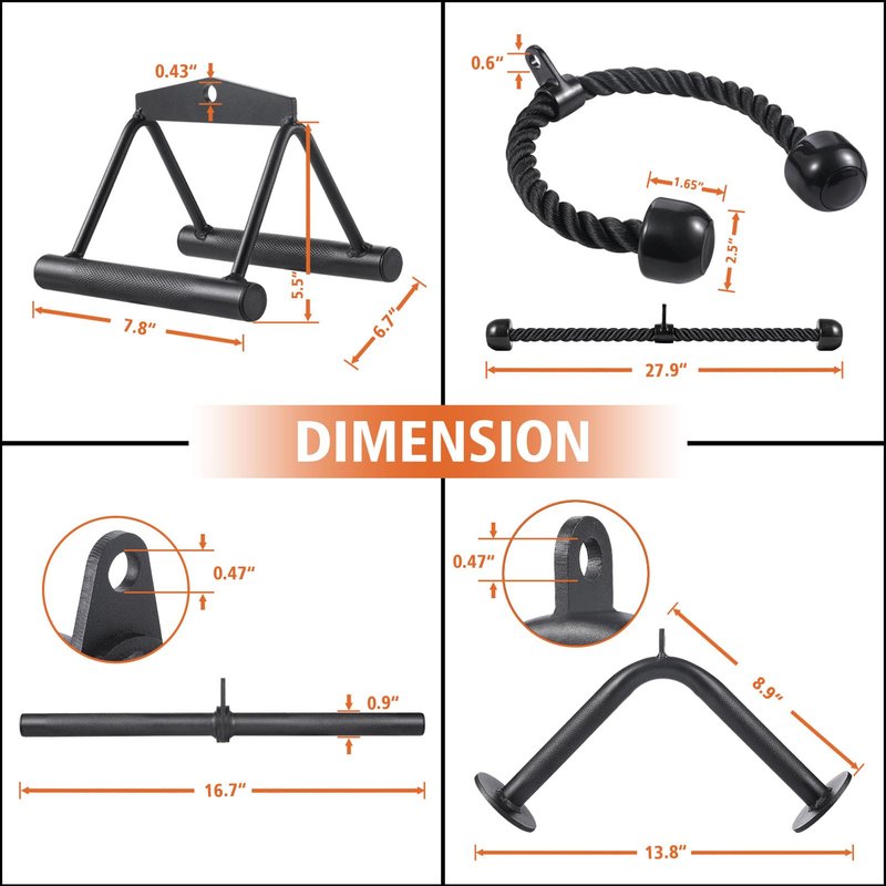 Workout Cable Machine Attachment for Home Gym, SERTT LAT Pulldown Attachments, Cable Accessories for Weight Training, Straight Pull Down Bar, Tricep Rope, Double D Row Handle, V-Shaped Bar