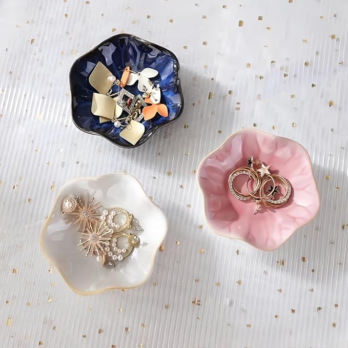 2Pcs Ceramic Jewelry Dish - Lotus Leaf Shape, for Ring Holder Necklace Small Key, Suitable for Mother Friend Sister, Gifts for Women, Cute Plate Trinket Tray, Home Decor (Light Blue & White)