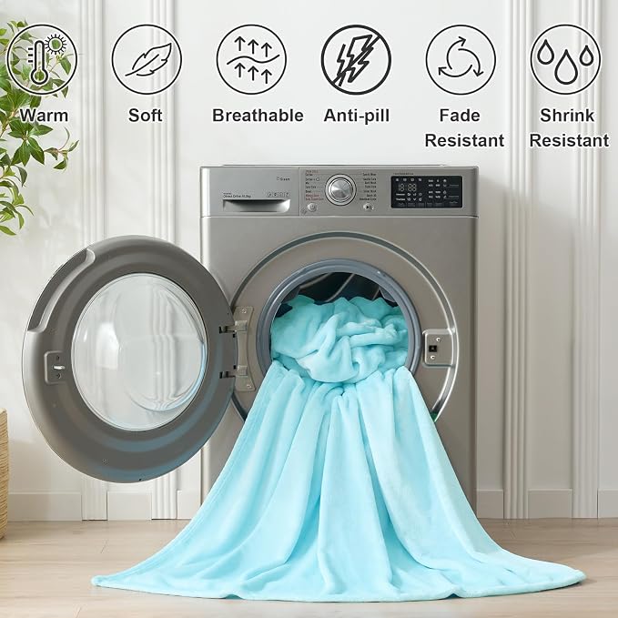 Hansleep Throw Robin Egg Blue Fleece Blanket, Soft Flannel Bed Blanket | Fuzzy Cozy Blanket 50x60 Inches, Multi-use for Bed, Sofa, Couch, Travel, Camping, All Season Warm Lightweight Cover