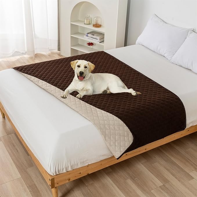 GIBZ Water Resistant Dog Bed Blanket Cover Large Anti Slip Pet Furniture Protector Washable Cat Quilted Mat for Couch, Coffee, 170x210cm