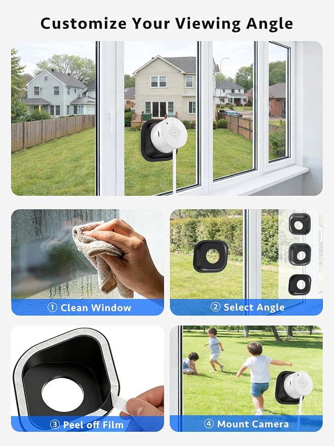 Septekon 2K Window Security Camera with No-Drill 18�� Tilt Angle Mount, Dual-Band 2.4GHz & 5GHz WiFi, Indoor Camera for Outdoor Monitoring, Color Night Vision, AI Human Detection, White