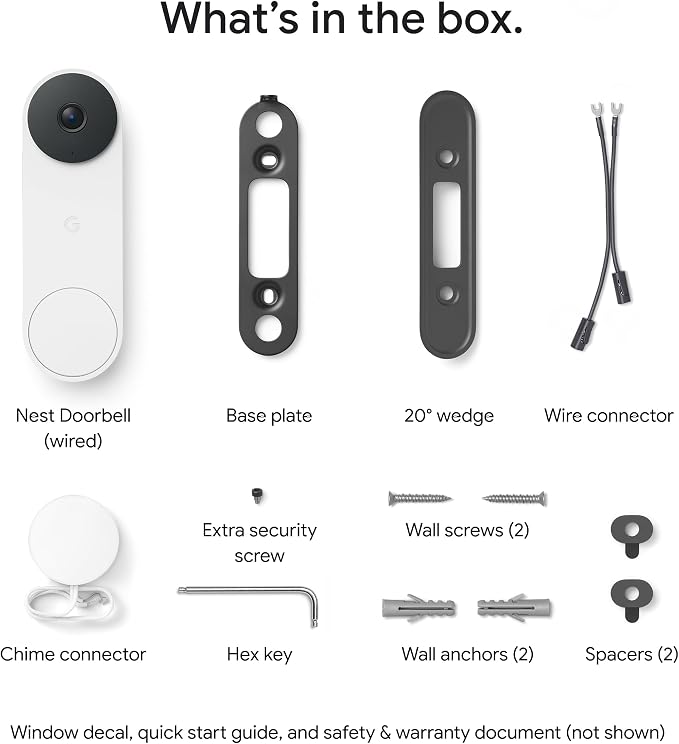 Google Nest Doorbell (Wired, 3rd Gen) - 2K Video, Live View - 2025 - Snow | Video doorbell, 2K HDR, intelligent alerts, color night vision, 2-way audio, works with Google Home & Gemini