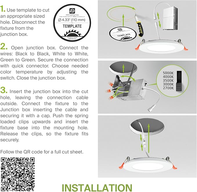 ASD 6 Pack LED Recessed Lighting 4 Inch 12W, 5 CCT 2700K-5000K CRI90+, IC Rated Ultra Thin Dimmable Ceiling Lights with J Box, Canless Wafer Downlight, Round Slim Panel Light, Energy Star ETL, White