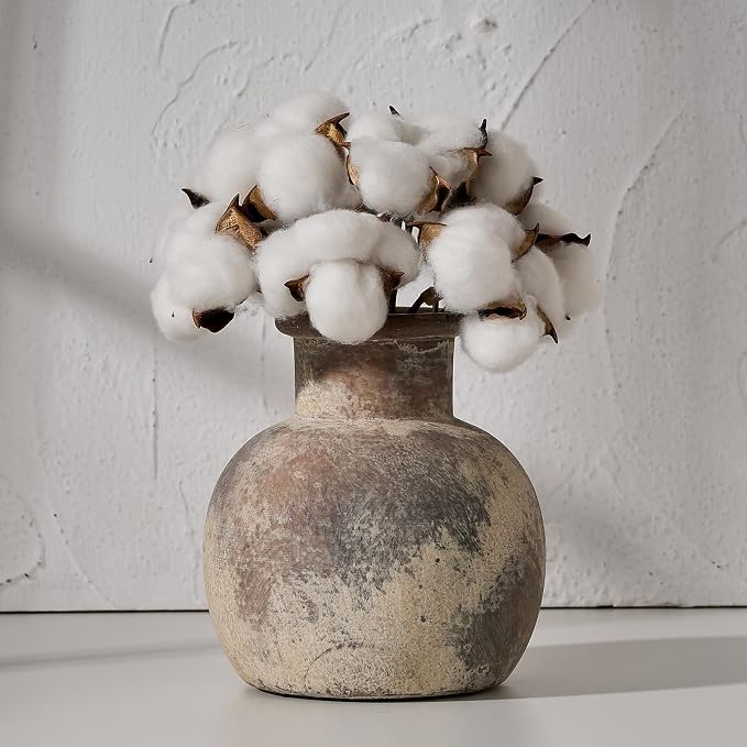 SIDUCAL Ceramic Rustic Farmhouse Vase | 6 Inch Pottery Decorative Flower for Home Decor | Boho Vase | Terracotta for Table, Living Room, Bathroom Decoration, Shelf Decor, Mantel