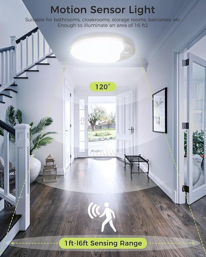 Rechargeable Motion Sensor Ceiling Light with Remote, 3000K/4000K/6500K, Magnetic Wireless Ceiling Light Battery Powered, Dimmable, Timer, Motion Activated, for Closet Shower Hallway Pantry, 1Pack