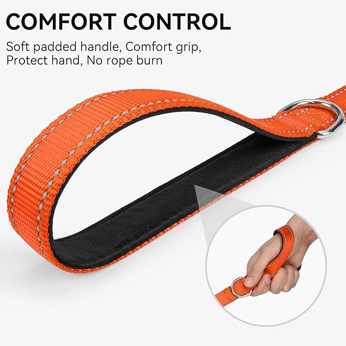 Joytale Dog Leash, 4 FT Double-Sided Reflective, Padded Handle Nylon Heavy Duty Leashes for Small Dogs Walking, Orange