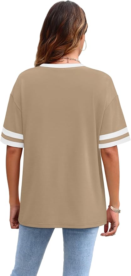 WIHOLL Womens T Shirts Loose Fit Short Sleeve Tees Crew Neck Color Block Summer Tops 2026 Fashion