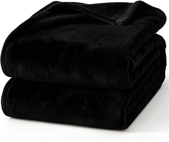 Hansleep Throw XL Black Fleece Blanket, Soft Flannel Bed Blanket | Fuzzy Cozy Blanket 50x70 Inches, Multi-use for Bed, Sofa, Couch, Travel, Camping, All Season Warm Lightweight Cover