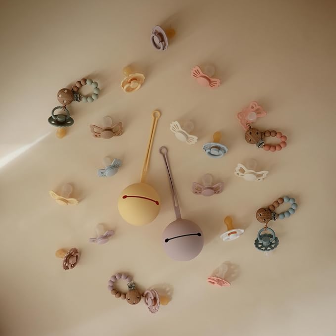 FRIGG Butterfly Anatomical SilkySoft Silicone Baby Pacifier | Made in Denmark | BPA-Free (Pretty in Peach/Primrose, 6-18 Months)
