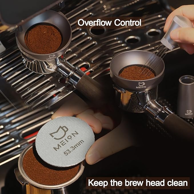 MEION Espresso Dosing Funnel and Puck Screen Set, Magnetic Coffee Funnel, Reusable Espresso Puck Screen, Espresso Tools Espresso Accessories (Silver, 54mm)