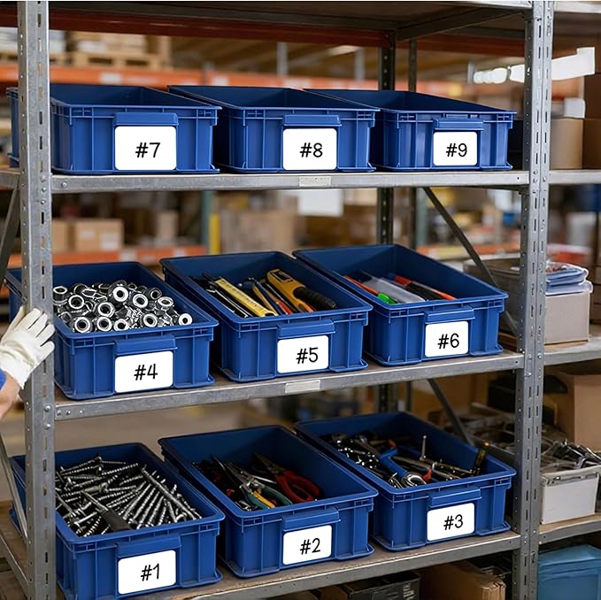 Heavy Duty Storage Bins, 180lbs Load Capacity Totes for Storage, 14.2"L x 10.4"W x 5.5"H, Stackable Straight Wall Container, Plastic Tote for Garage & Workshop, Stickable Labels, Blue, 1-Pack