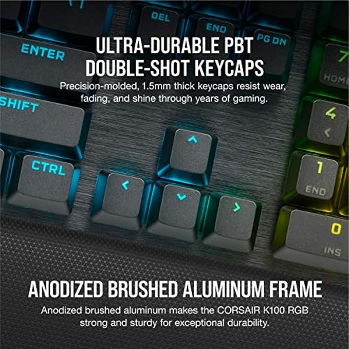 Corsair K100 RGB Mechanical Gaming Keyboard - Cherry MX Speed RGB Silver Keyswitches - PBT Double-Shot Keycaps - Elgato Stream Deck and iCUE Compatible - QWERTY NA Layout - Black