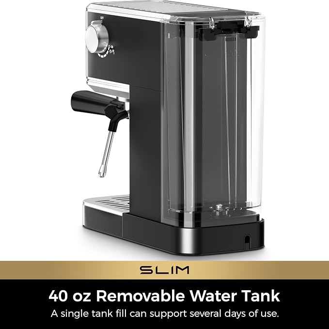 CHULUX Slim Espresso Machine with Milk Frother for Home Cappuccino, Black | Precise Pressure Gauge, Food-Grade Materials, 20 Bar Italian Pump, Professional Temperature Control System, Stainless Steel