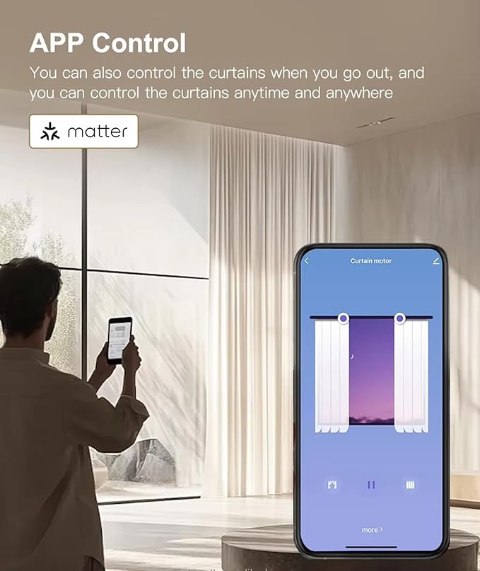 Smart Motorized Curtain Rods (Ripple Fold), Matter over WiFi Electric Track Compatible with HomeKit Alexa Google SmartThings, Automatic Drapery System with Remote, 1.8N.m (2 meters (78.7 inches))