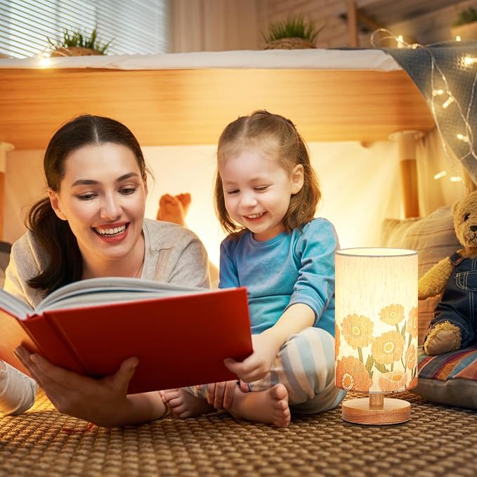 Fenmzee Small Table Lamps (Sunflower Cream Shade, 9" Inline Control) | 3000K LED Blub Included | 680 Lumens | Easy Assembly | Minimalist Design | E26 | for Kitchen | for Kids Room