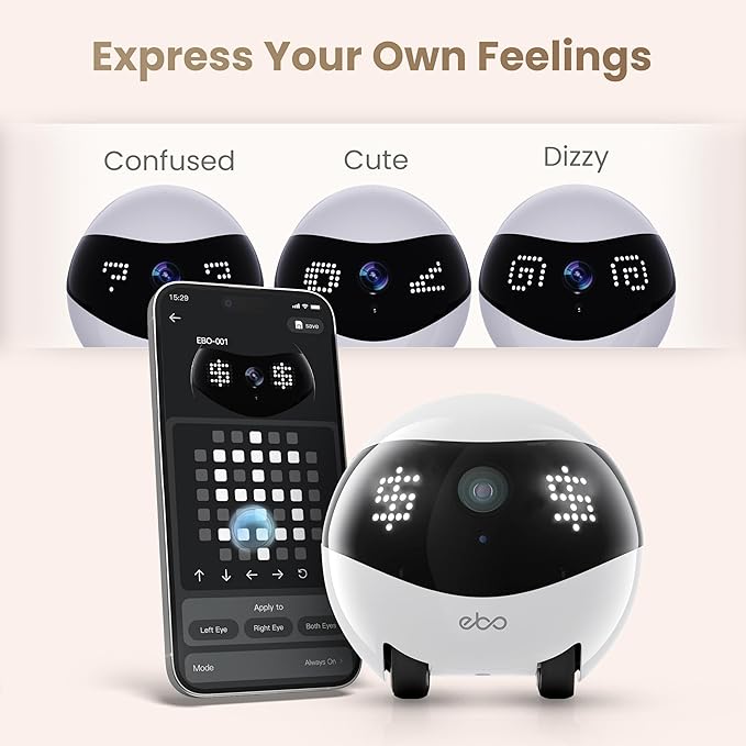 Enabot EBO Air 2 FamilyBot Indoor Security Camera Robot: 2K Pet Camera, Movable Home Robot, Custom Facial Expression, Auto-Recharge, Battery-Operated, 2-Way Talk, Night Vision(Robin Pink)