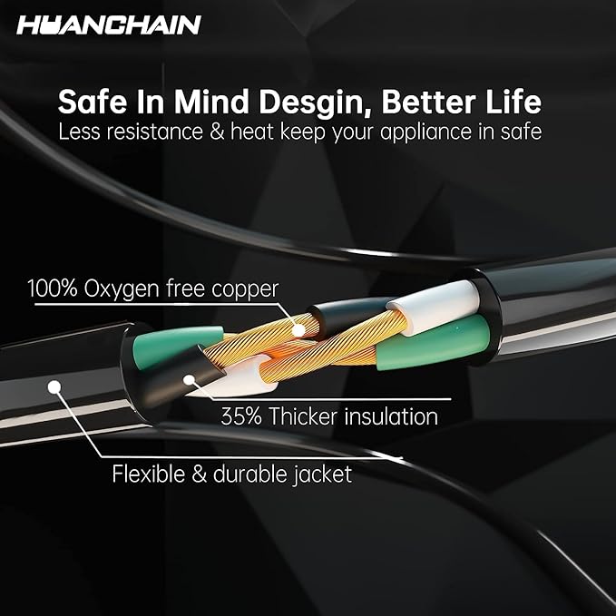 HUANCHAIN Black Outdoor Extension Cord 50 ft Waterproof, Indoor 16/3 Gauge Flexible Resistant Appliance Extension Cord Outside, 13A 1625W 16AWG SJTW, 3 Prong Electric Cable, ETL Listed