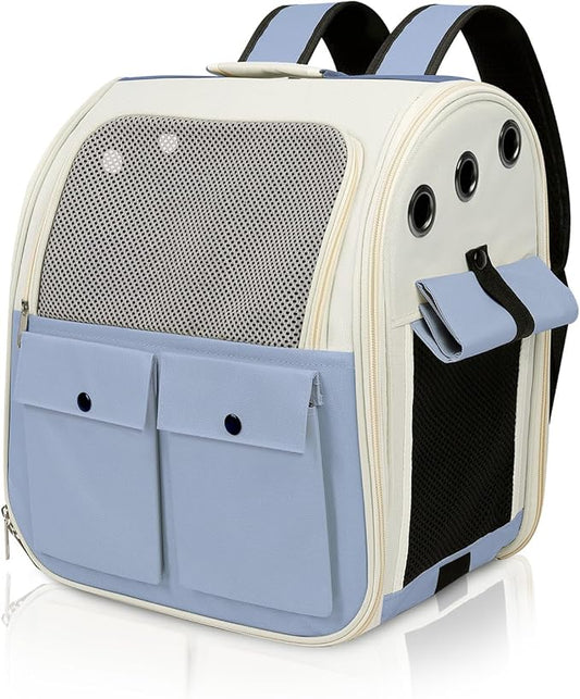Airline Approved Cat Carrier Backpack - Ventilated Breathable Mesh for Small Dogs & Cats (15lbs), Soft Sided Dog Backpack for Hiking, Camping, Travel & Vet Visits with Padded Straps (Blue)