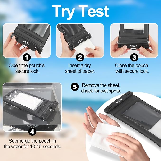 AiRunTech Universal Waterproof Phone Pouch, Beach Essential Accessories Protector iPhone Passport Money Sandproof,Swimming Sup Surfing Jetski Must Haves