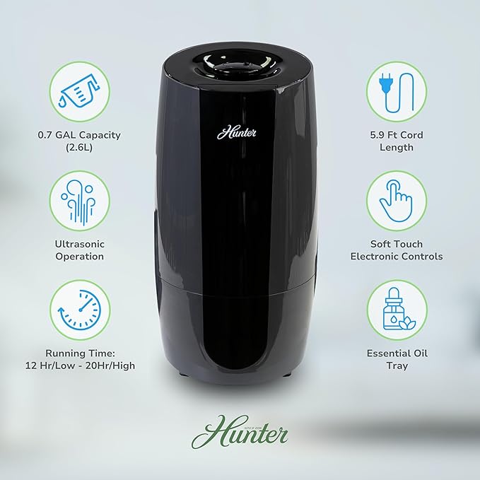 Hunter Fan Company Aspire Cool Mist 0.7 Gal Ultrasonic Humidifier-Graphite