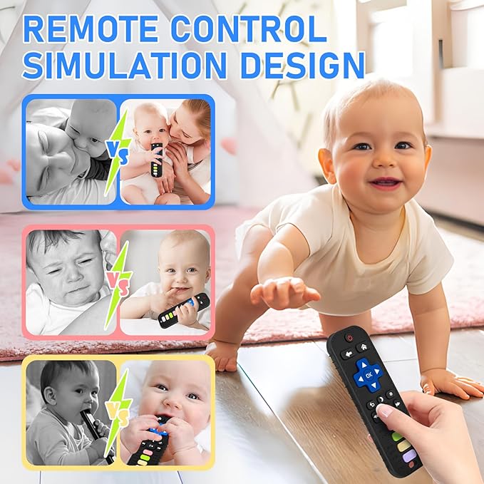Teething Toys for Baby 3 6 12 18 Months, TV Remote Control Phone Baby Teether Toys, Babies Chew Toys, Food Grade Silicone Teething Toys for Infants, BPA Free, for Babies Gum Relief