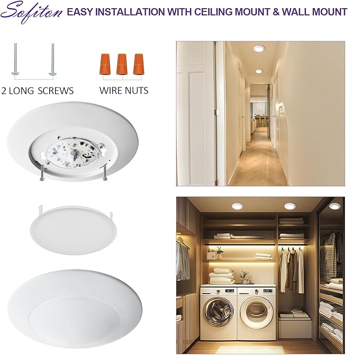 LED Disk Lights 6 Inch, 15W Surface Mount LED Ceiling Light 1050LM, 3000K, 120V, Dimmable, CRI90+, Flush Mount Disc for Kitchen, Closets, Bathroom, ETL Listed, 18Pack