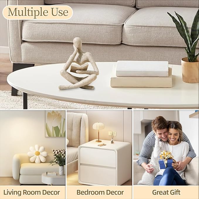 UTTCMK Bookshelf Decor Thinker Statue - Abstract Art Reading Thinker Sculpture Figurine Aesthetic, Modern Home Decoration for Living Room Office Shelves Coffee Table Desk Decor(Beige)