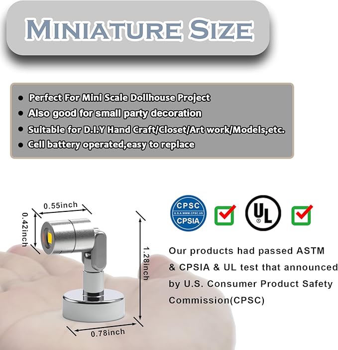 Metal Miniature LED Lights,Tiny Spot Light with magnet base,Battery Operated LED Lights,Wireless Miniature Spot Light for Artwork Painting,Jewelry Showcase,DIY Hand Craft (Multicolor changing)