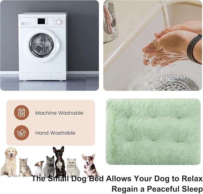 Dog Crate Mat, Dog Bed for Large Dogs, Comfy Fluffy Kennel Pad Anti-Slip for Dog beds & Furniture, Quilted Dog Bed for Pets for Medium/Small Dogs Cats (Color : Green 1, Size : 16.9x11)