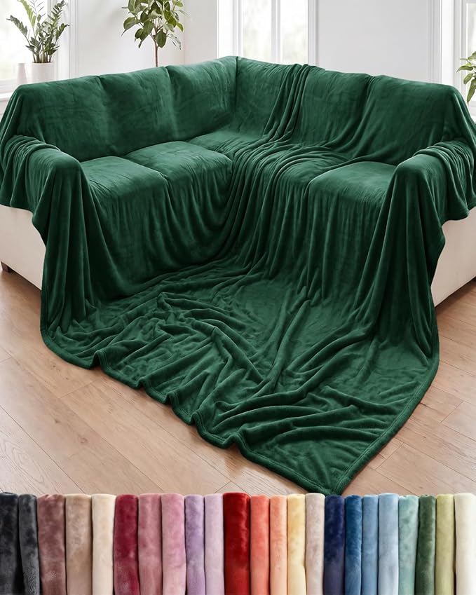 Ultra Soft Fleece Blanket Giant Blanket Size - Flannel Fleece Luxury Blanket - Lightweight for Couch Bed Chair - Thick, Warm and Breathable - All Season Cozy, Forest Green