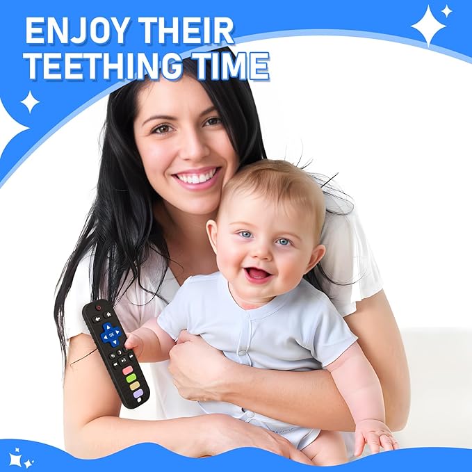 Teething Toys for Baby 3 6 12 18 Months, TV Remote Control Phone Baby Teether Toys, Babies Chew Toys, Food Grade Silicone Teething Toys for Infants, BPA Free, for Babies Gum Relief